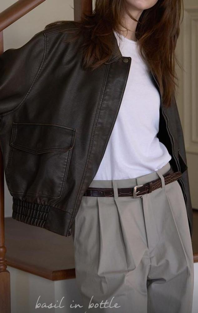 [재진행] 23SS bib 바질인보틀 피그레더점퍼 가죽자켓