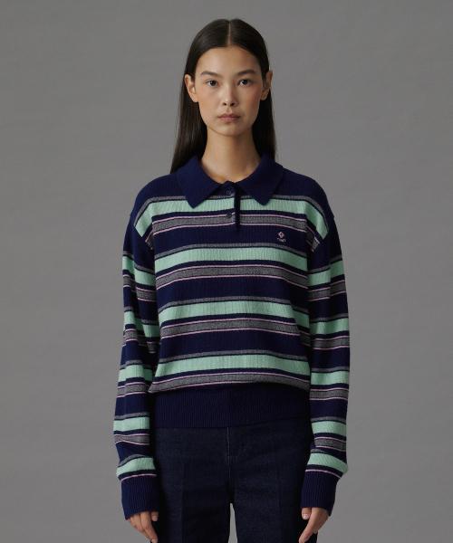 RETRO STRIPE POLO KNIT NAVY