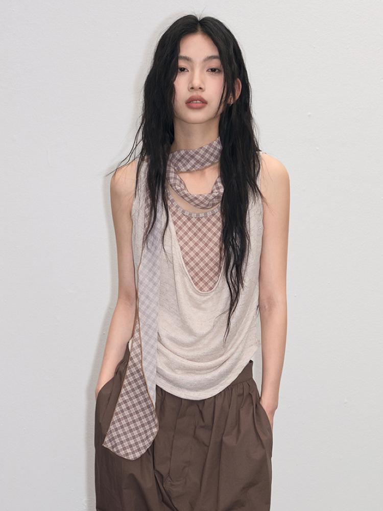 Lvetong Plaid Lace Up Slim Fit Sleeveless