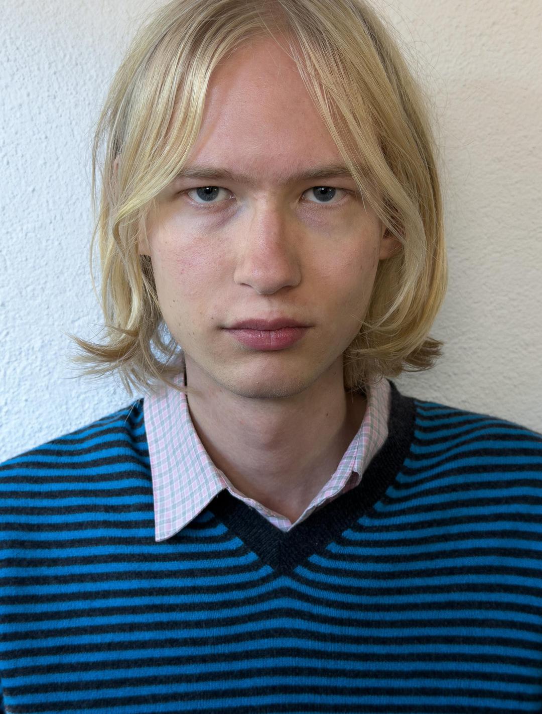 LEO-V-neck sweater with fine stripes