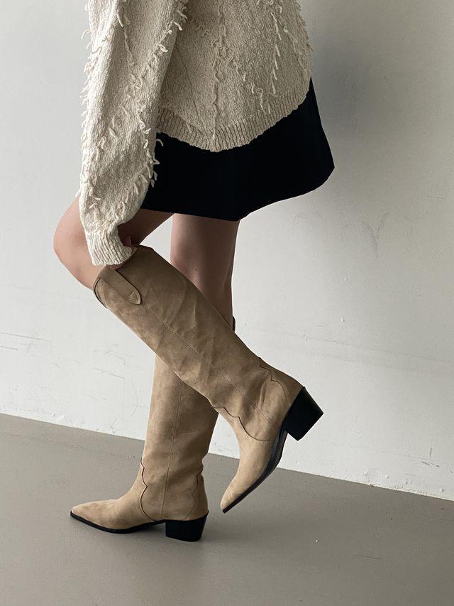 신상 웨스턴 스웨이드 뾰족코 미들굽 여성 롱부츠 REA HS262