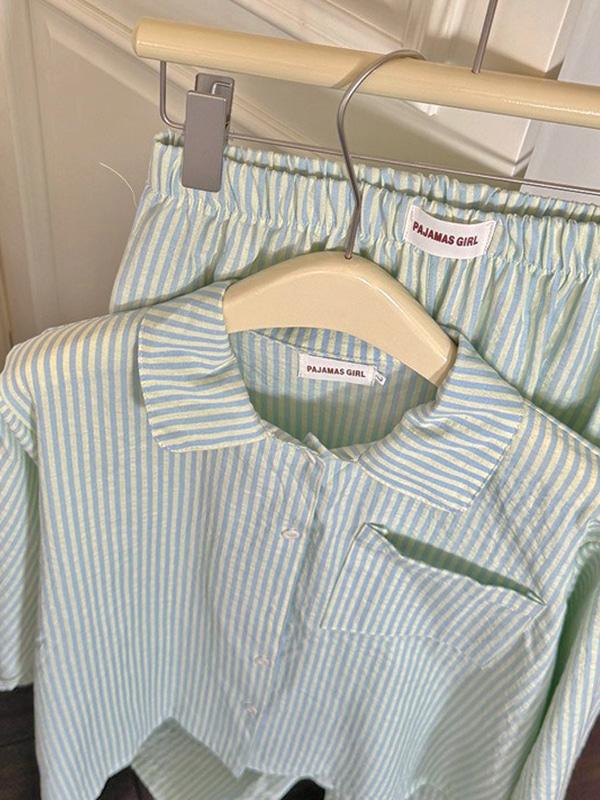 그린코튼 긴팔 상하세트 파자마 잠옷