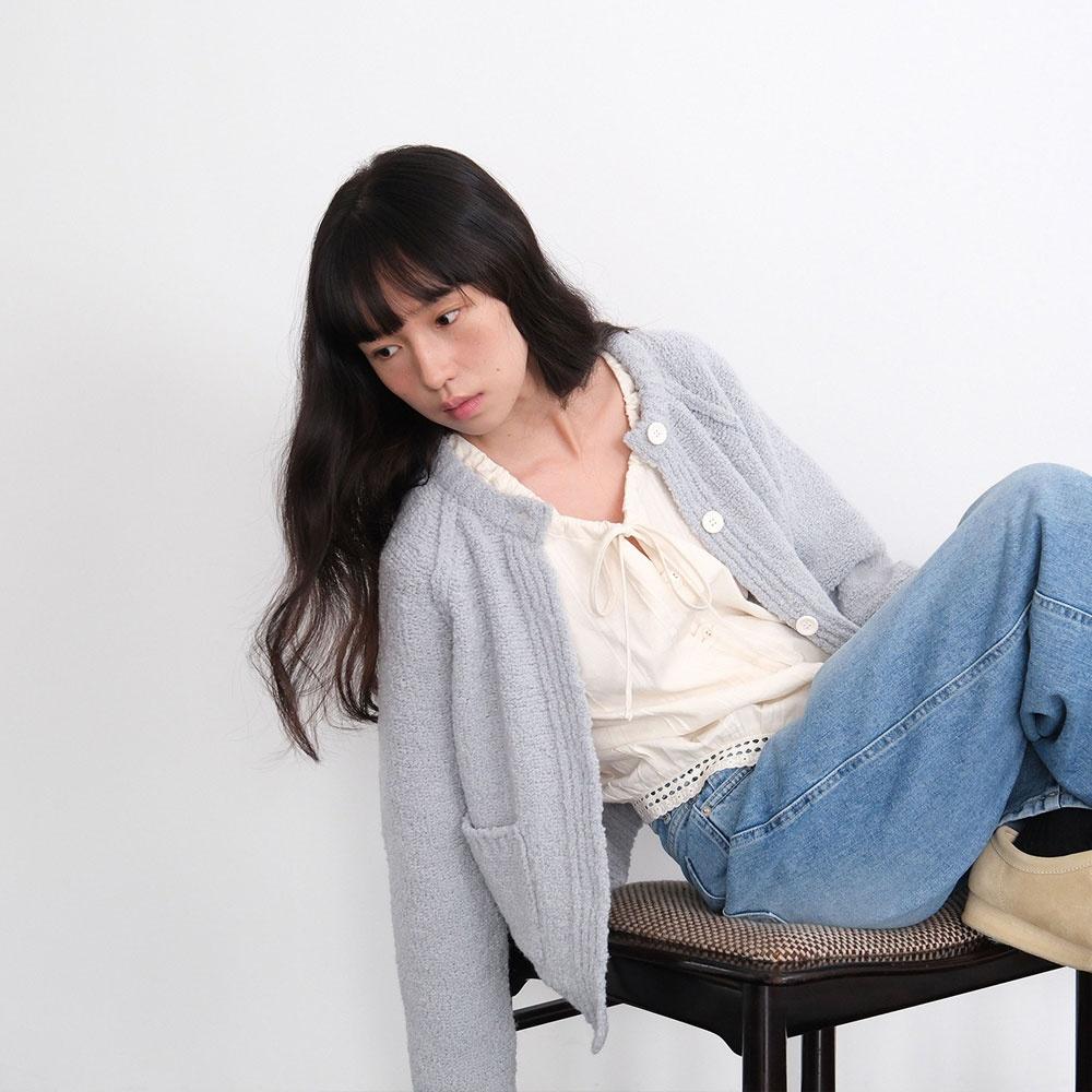moui Boucle pocket cardigan (G/BLUE)