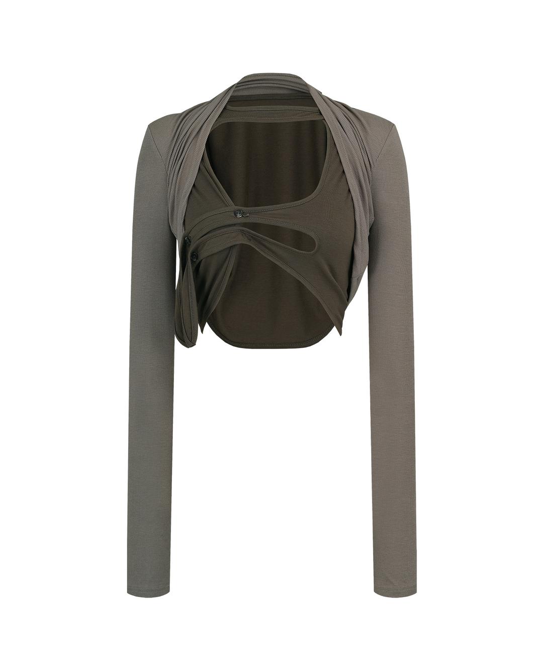 Asymmetric Button Bolero Cardigan Khaki