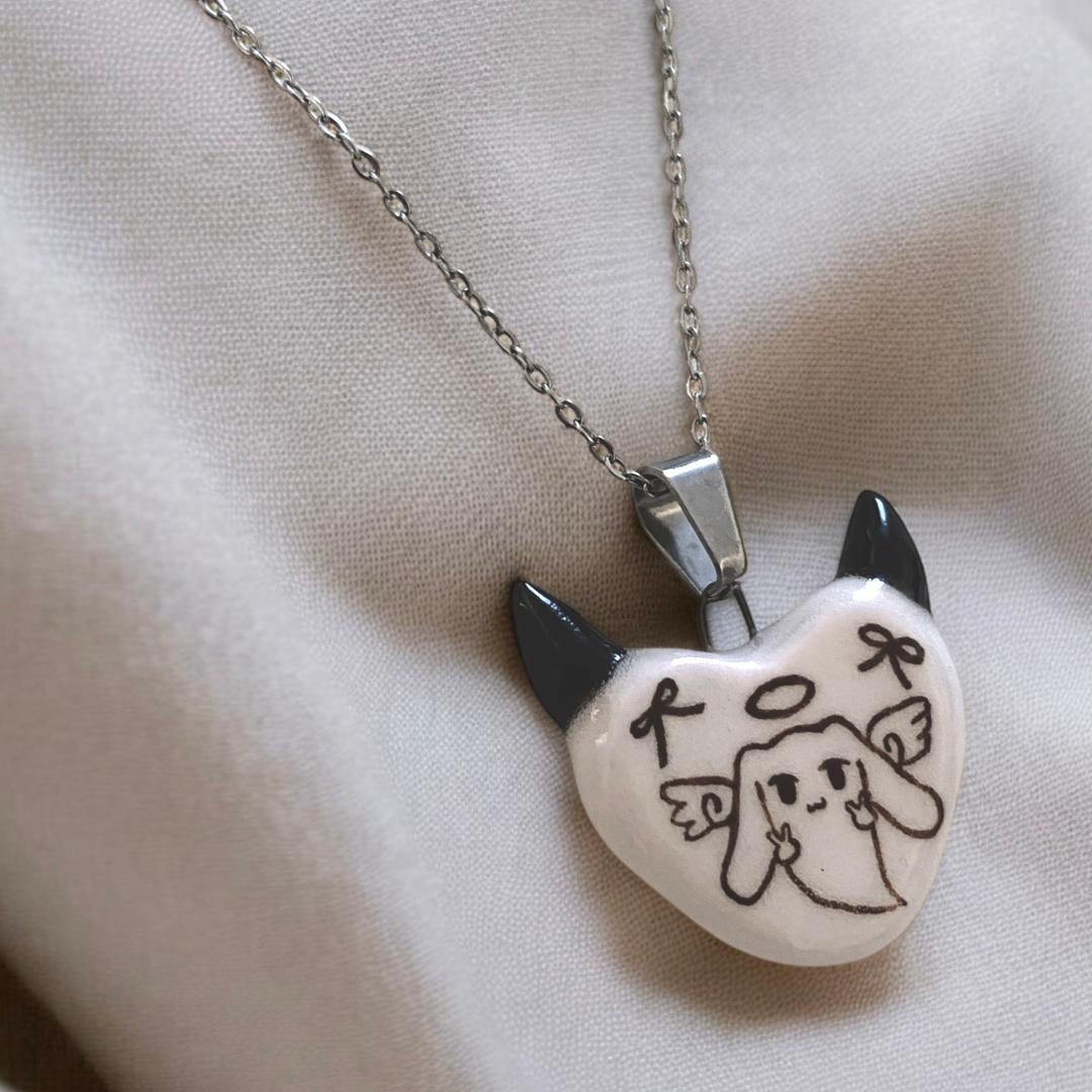 Angel bunny heart necklace