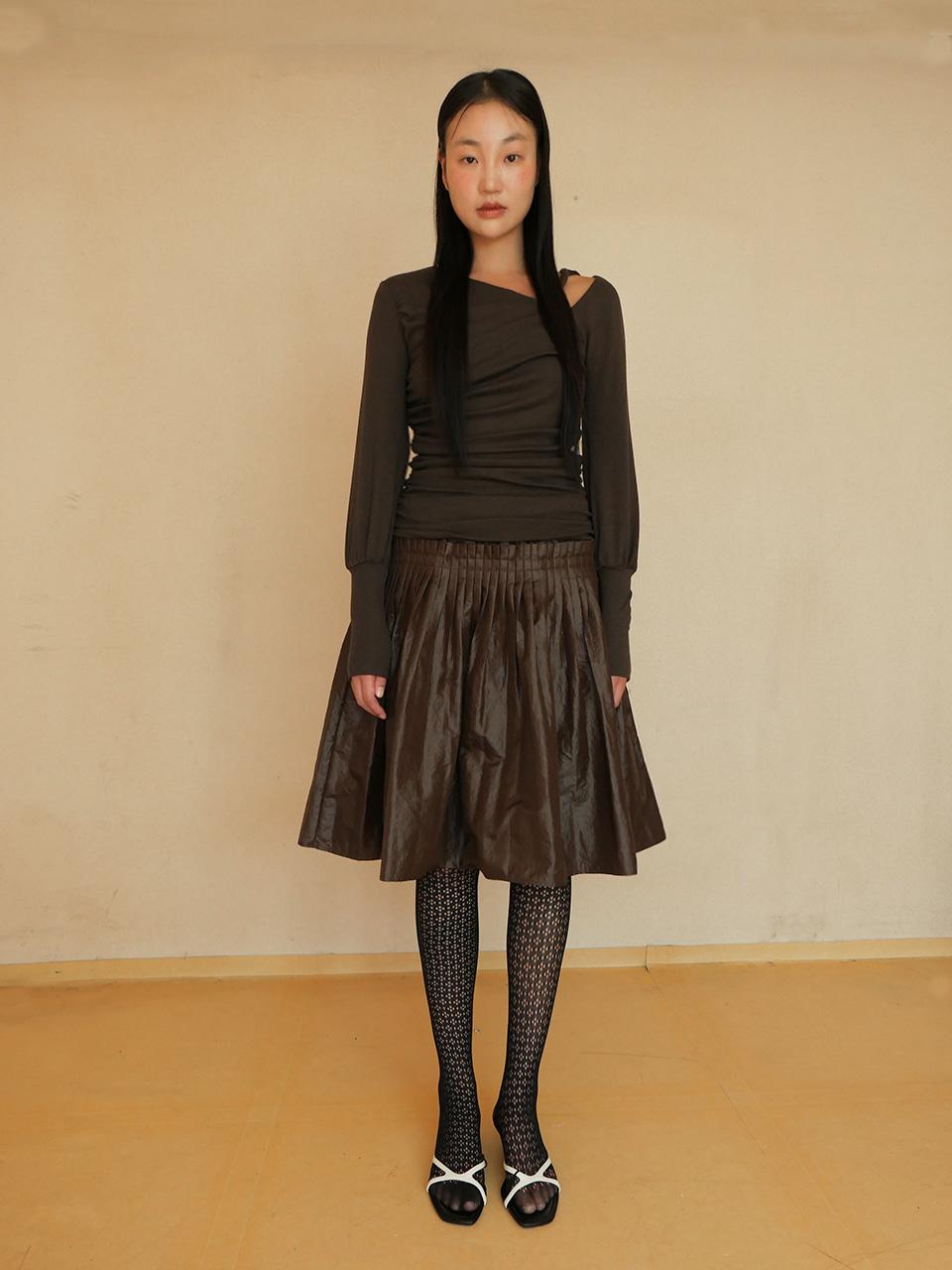 GENOROUS PINTUCK MIDI SKIRT SIENNA BROWN