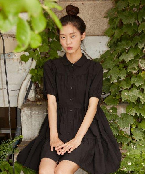 미니 플레어 셔츠 원피스 하프 슬리브 베이직 블랙