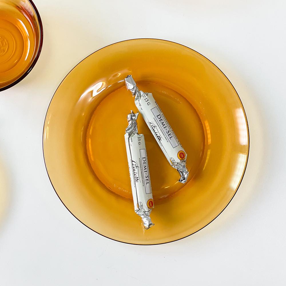 [원키친몰] 듀라렉스 리스 엠버 유리 디저트 원형접시 빈티지 레트로 그릇 플레이트