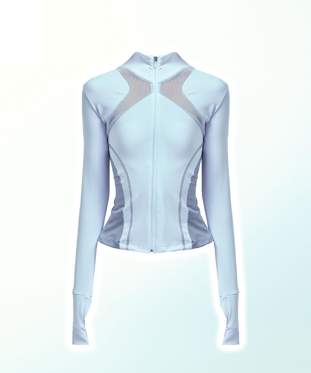 Illusion Line Mesh Cutting Slim Zip-up (WHITE)