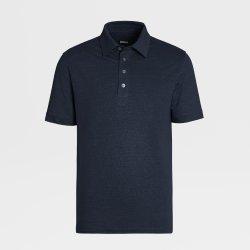 네이비 블루 퓨어 리넨 반소매 폴로(UB376A5B784B09)