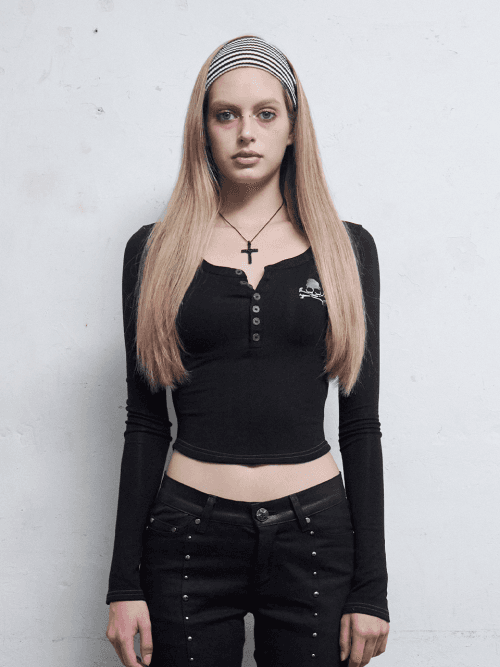 스컬 버튼 탑 [블랙]