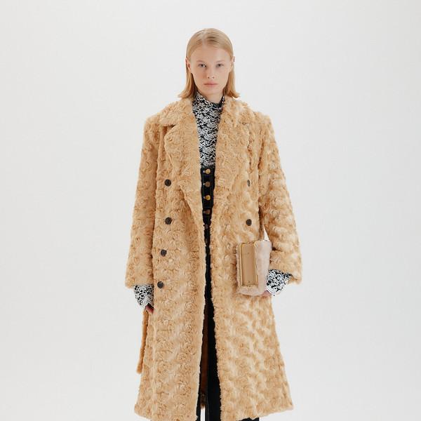 TERA Oversized Double Breasted Fake Fur Coat - Beige