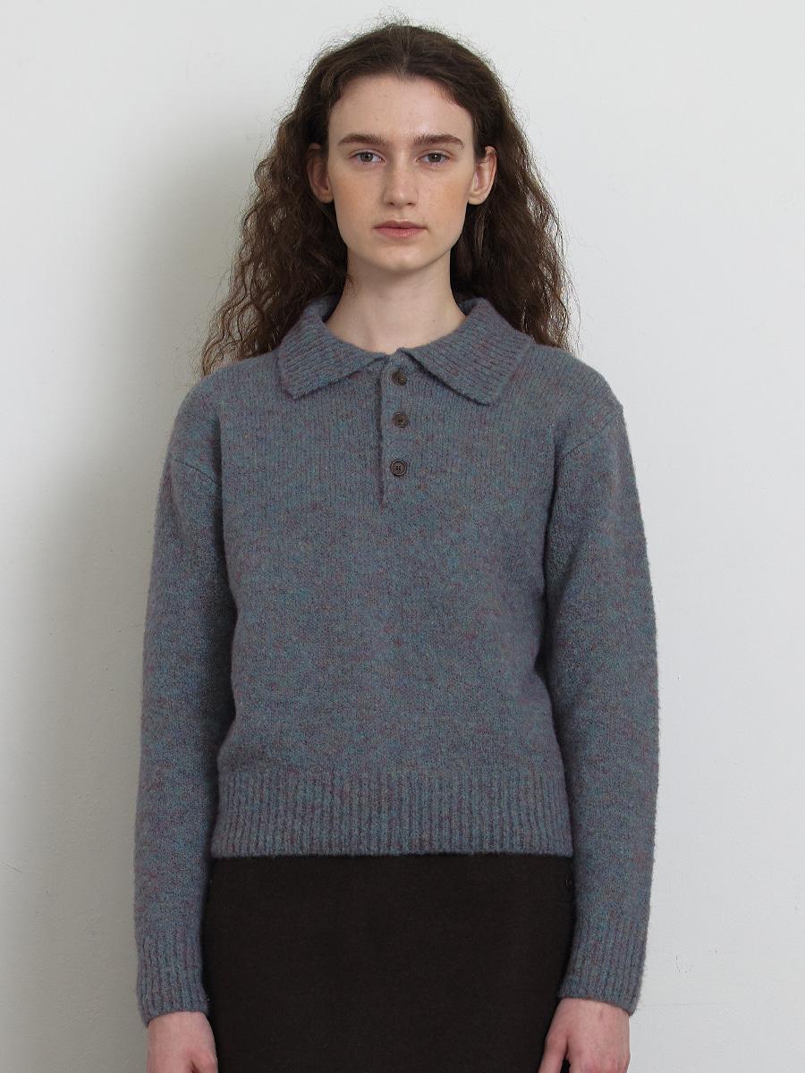 [WOMAN] BUTTON COLLAR SWEATER_Berry Mint