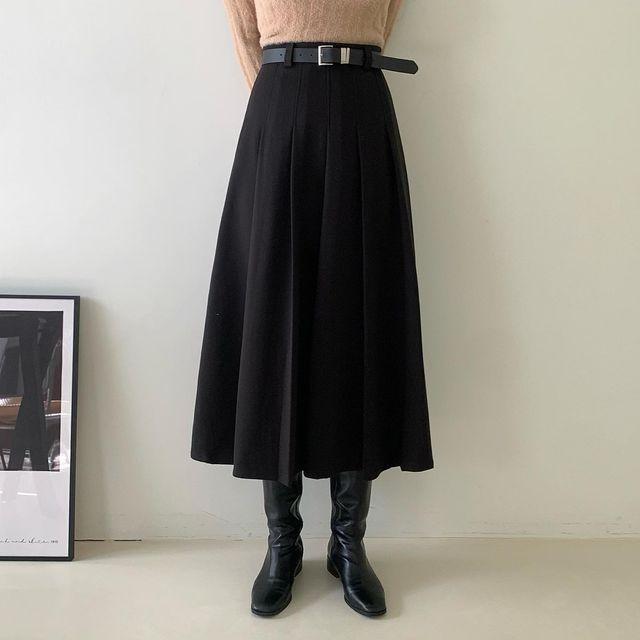 (벨트set) 로하 모직 플리츠 롱 스커트 (3color)_빈야드