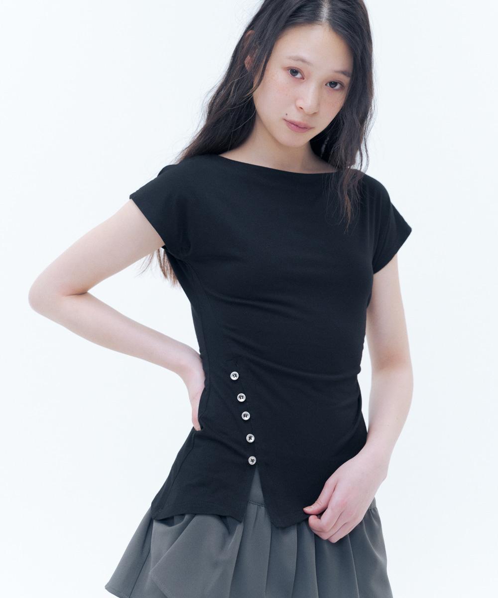 Side shirring slit top BLACK