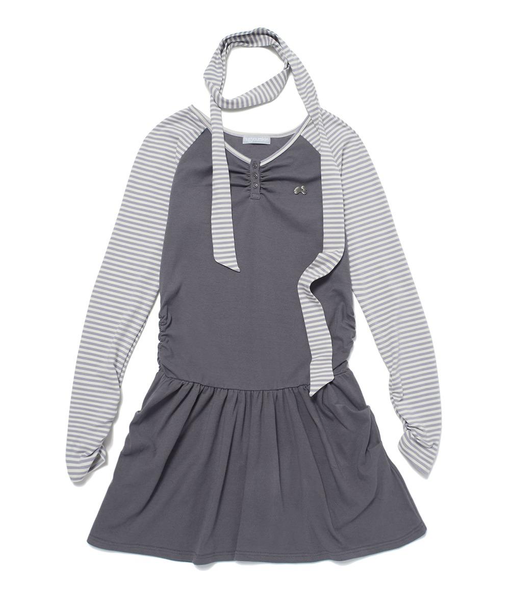 Stripe henry neck dress (Purple)