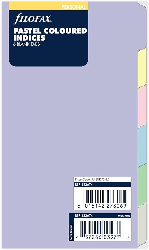 Filofax Personal Organizer Refill, Bible Index, 6 Pages, Pastel 132674