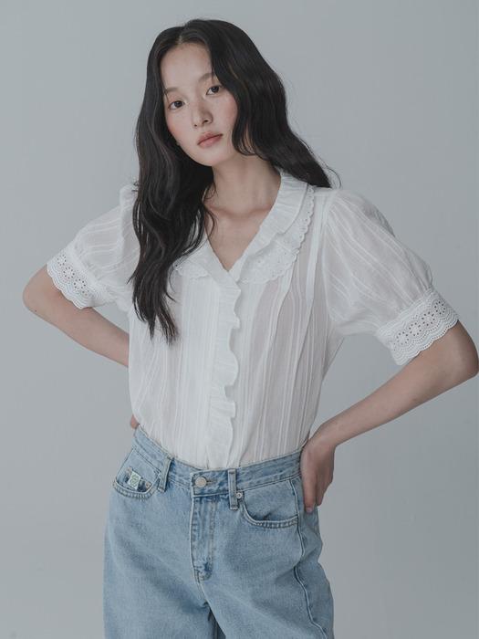 JACQUARD FRILL LACE BLOUSE_IVORY