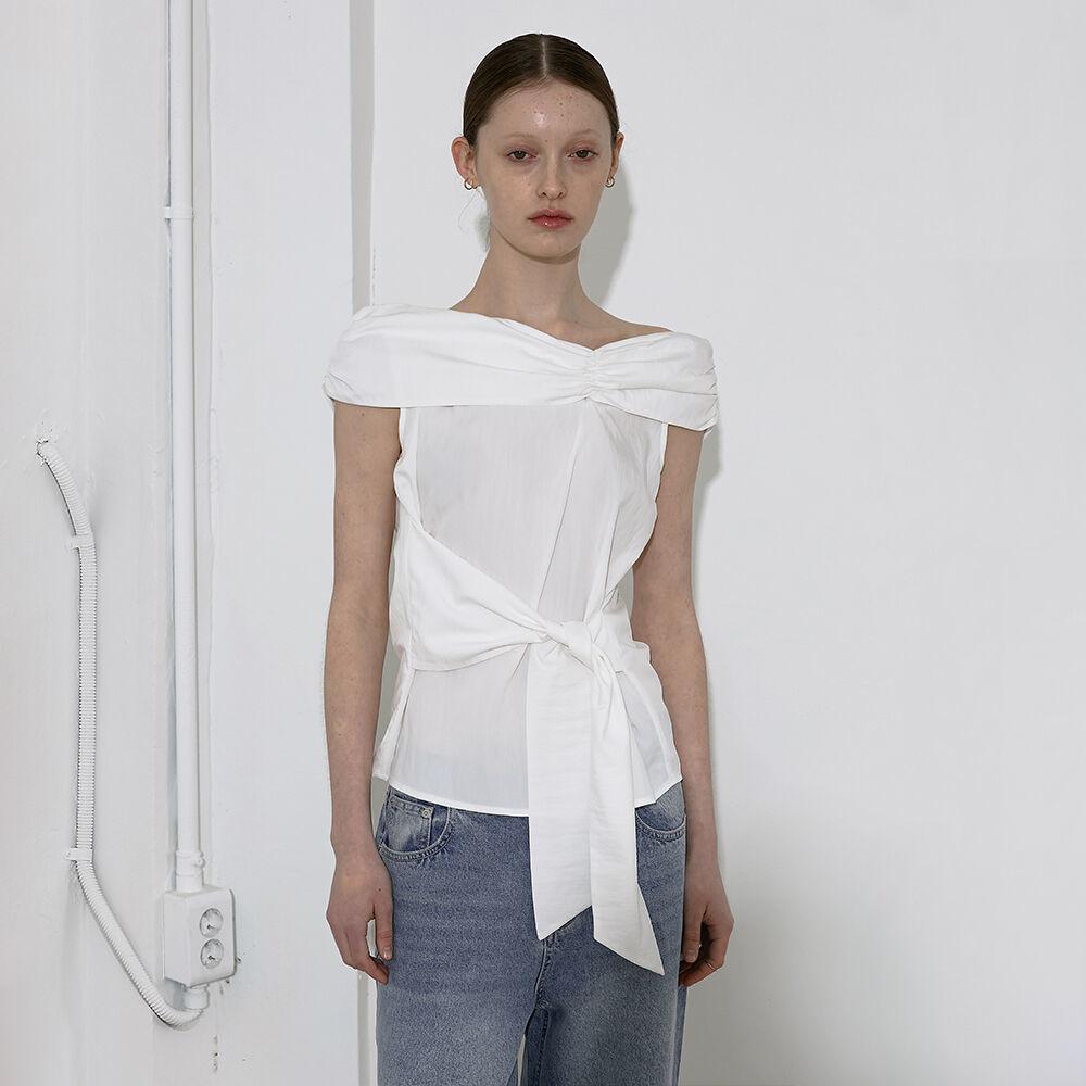 OFF SHOULDER TIE BLOUSE [WHITE]