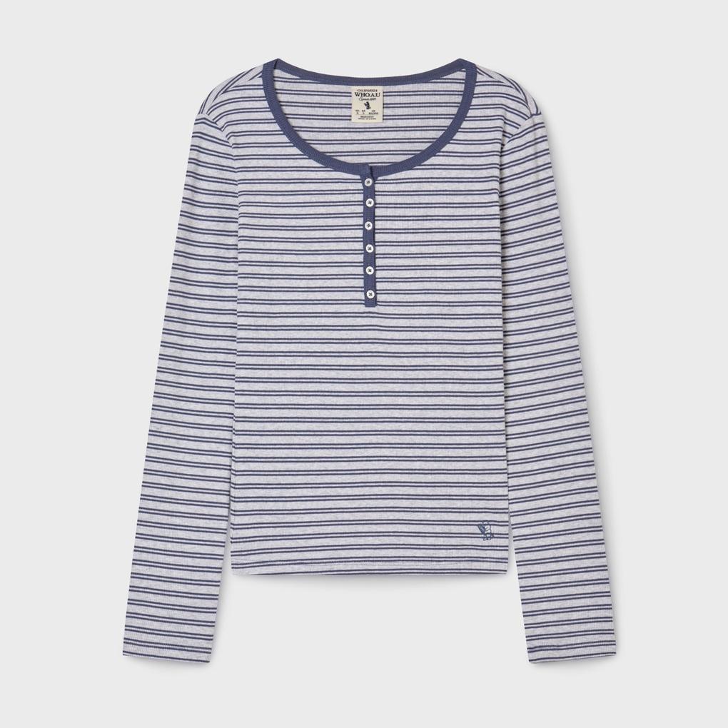 Ribbed Henry Neck Long Sleeve T-shirt / WHLAG2322F