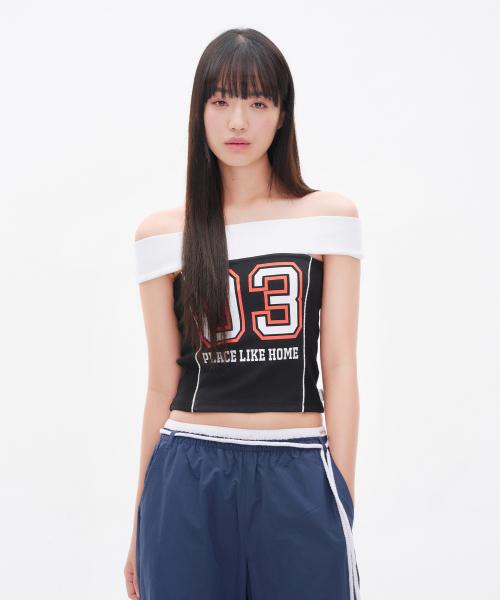 OFF-SHOULDER GRAPHIC JERSEY TOP BLACK