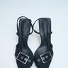 Distressed Denim Buckle Slingbacks (Black/9cm)