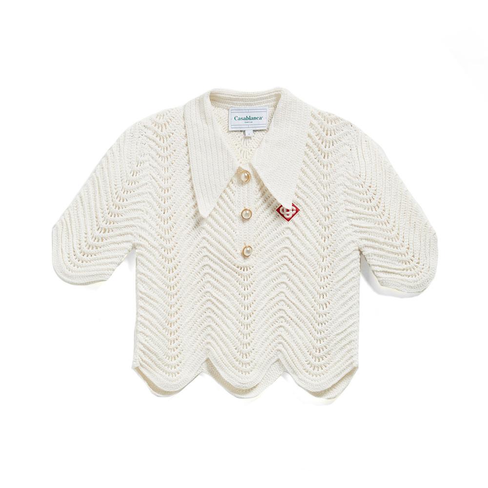 (W) 카사블랑카 WAVY 크로쉐 니트 탑 - 화이트 (WS23KW13701)
