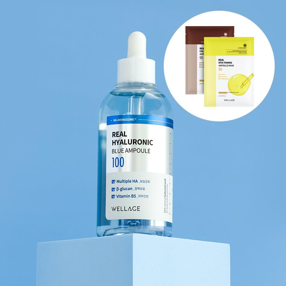 [화해 랭킹 1위 앰플] 웰라쥬 리얼 히알루로닉 블루 100 앰플 100ml (+신규 앰플 마스크 2종 증정)