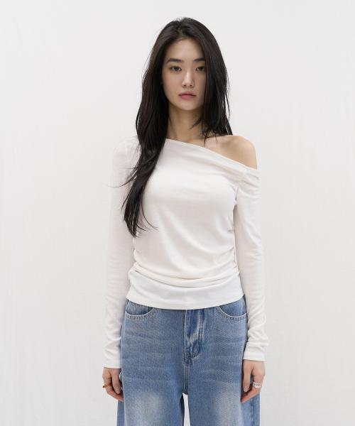 Off-Shoulder Shirring Long Sleeve (White)