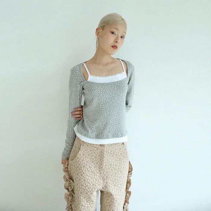 FLOWER LAYERED T-SHIRT(GREY)