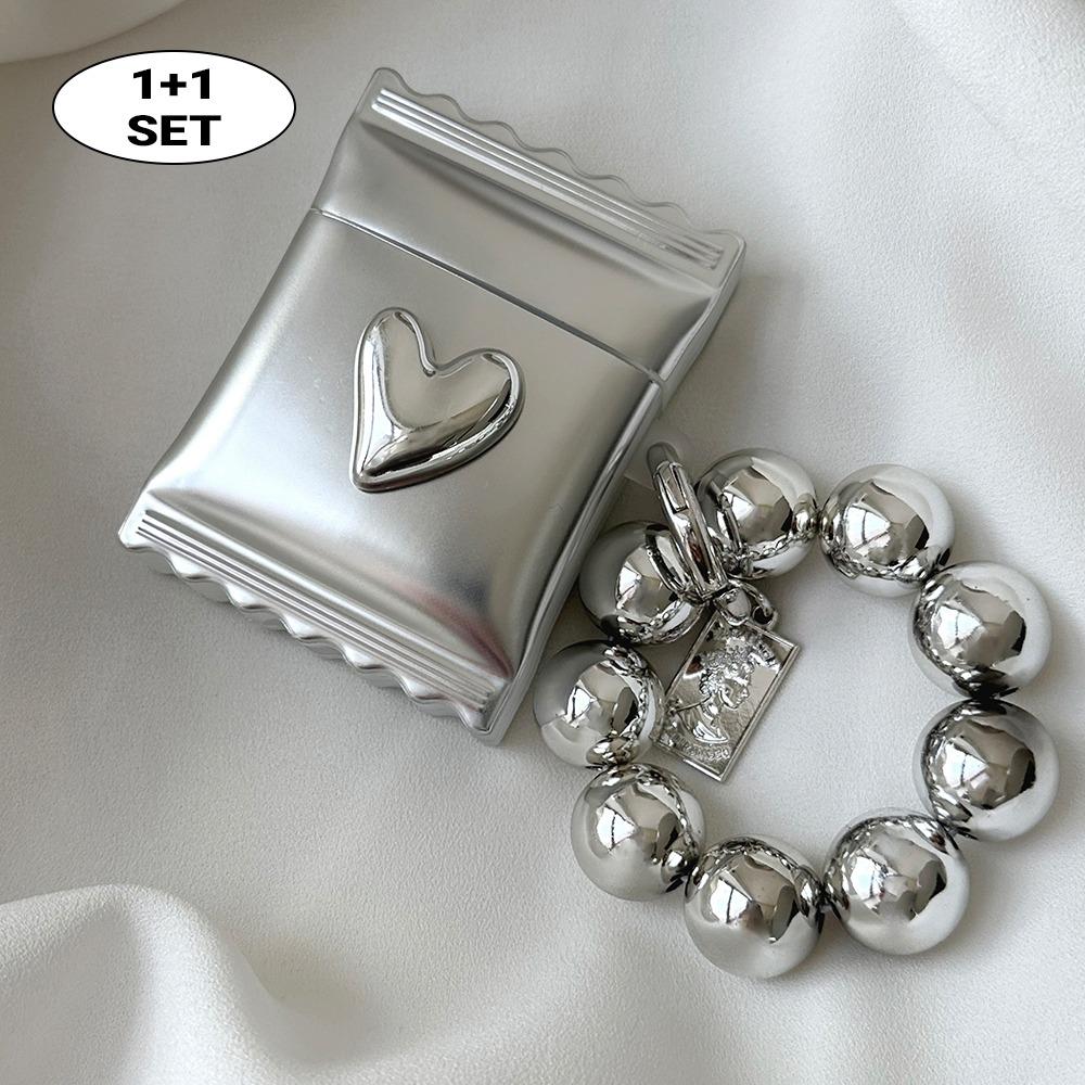 [당일출고] 실버 볼볼 키링 세트 메탈 하트 스낵 에어팟케이스