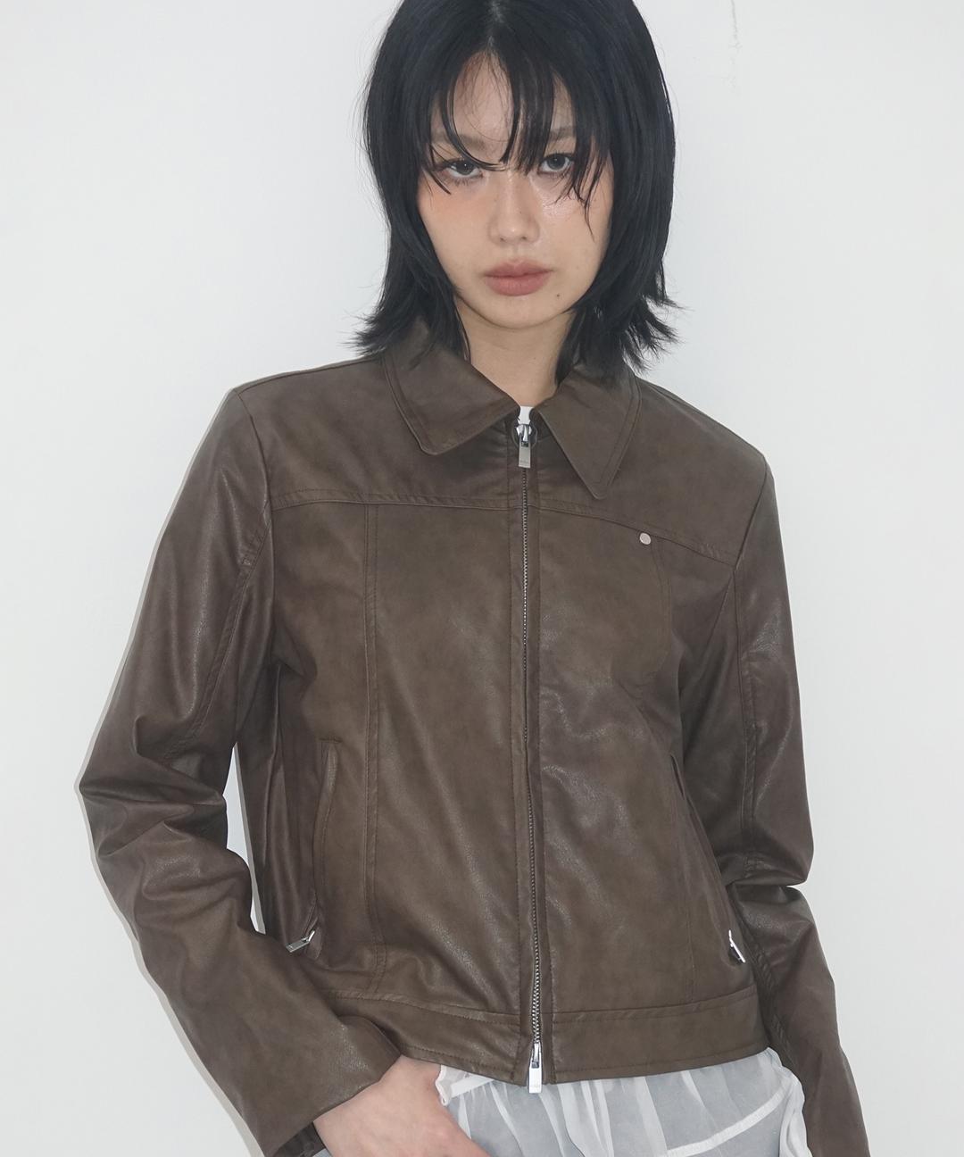 Basic single-fit two-way track leather jacket _ 2COLOR
