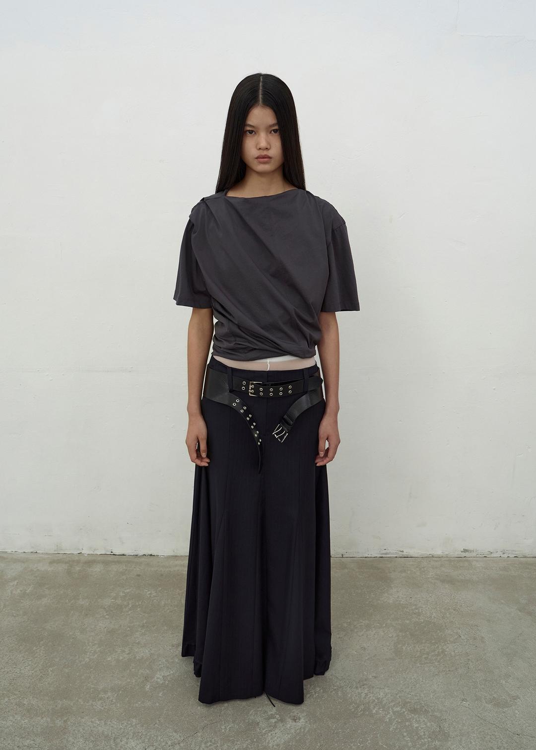 STRIPED LONG SKIRT (DARK NAVY)