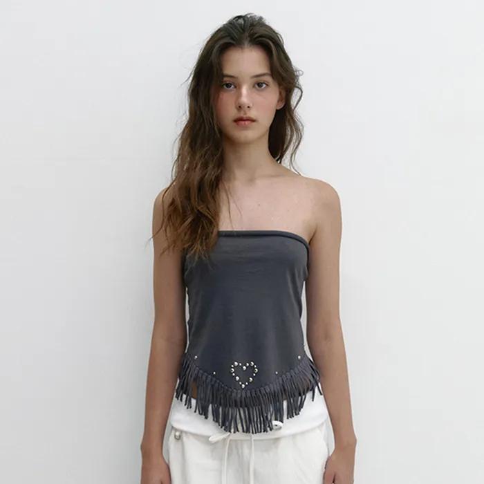 TASSEL STUD SCARF (CHARCOAL)