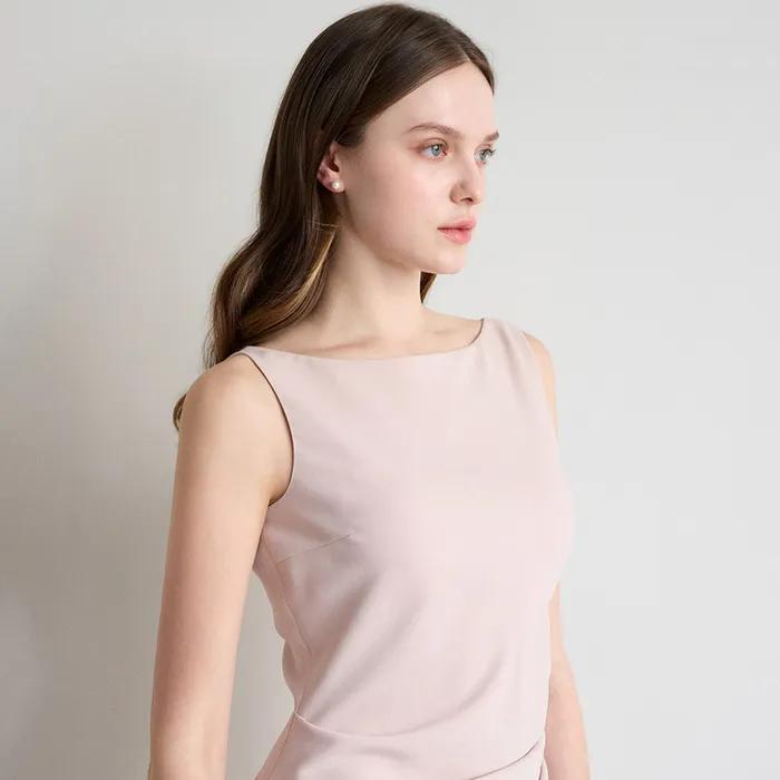 Amour boat neck drape dress [Beige]