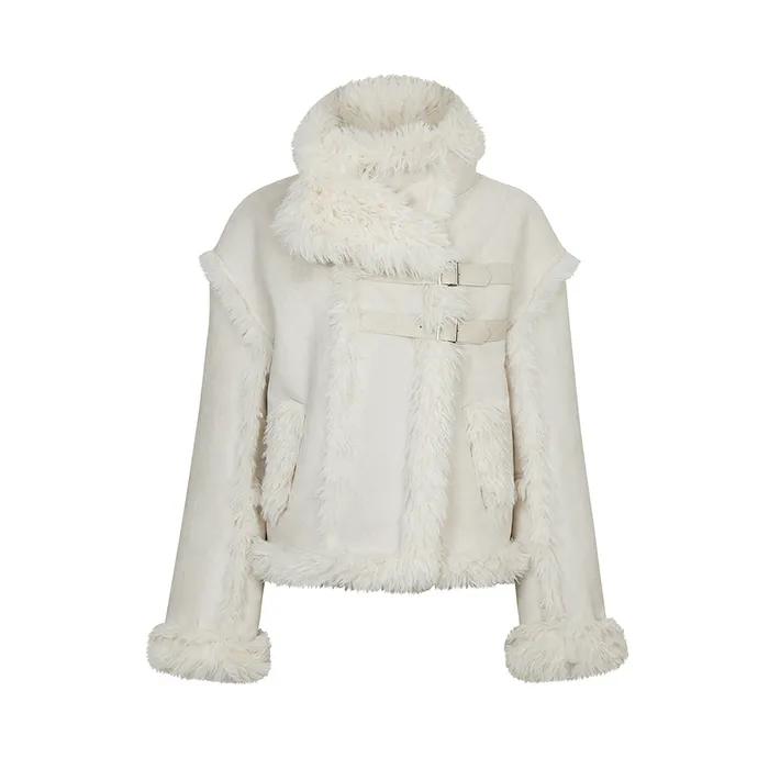 LUNA BELTED SHEARLING JACKET cream