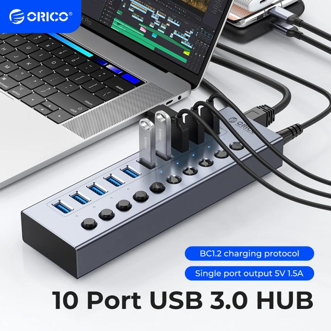 ORICO 전원 공급 USB 3.0 HUB 7/10/13/16 포트 켜기/끄기 스위치가 있는 USB 확장 12V 전원 어댑터 지원 BC1.2 충전 스플리터