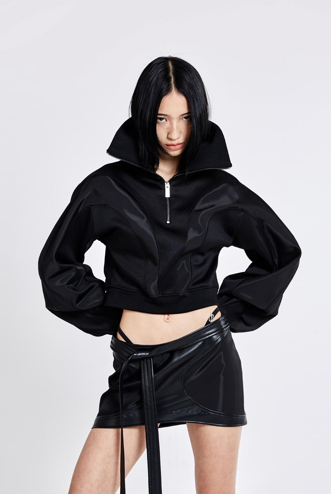 Bulky Line Half Zip-up - black(woman)
