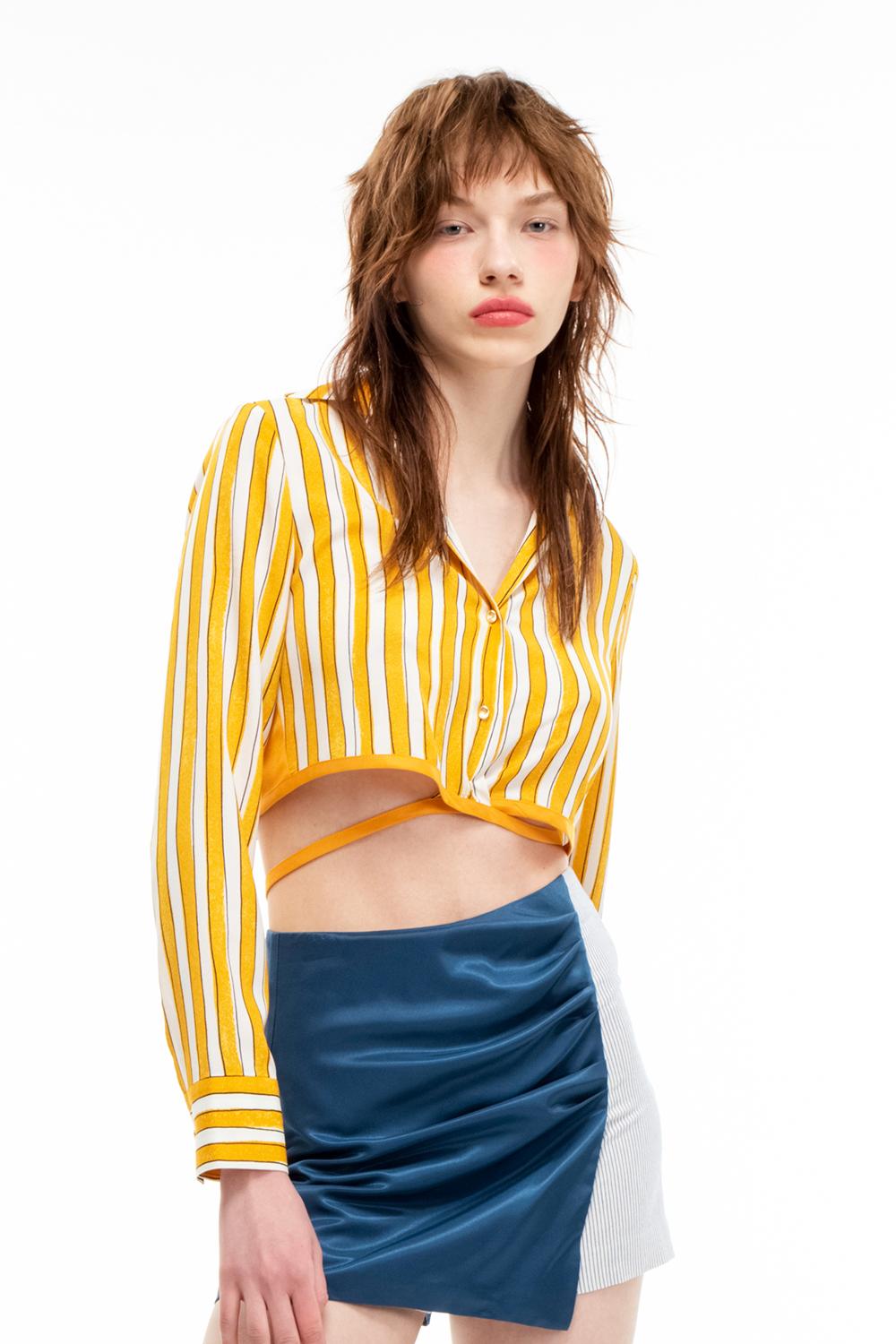 Yellow stripe crop shirt