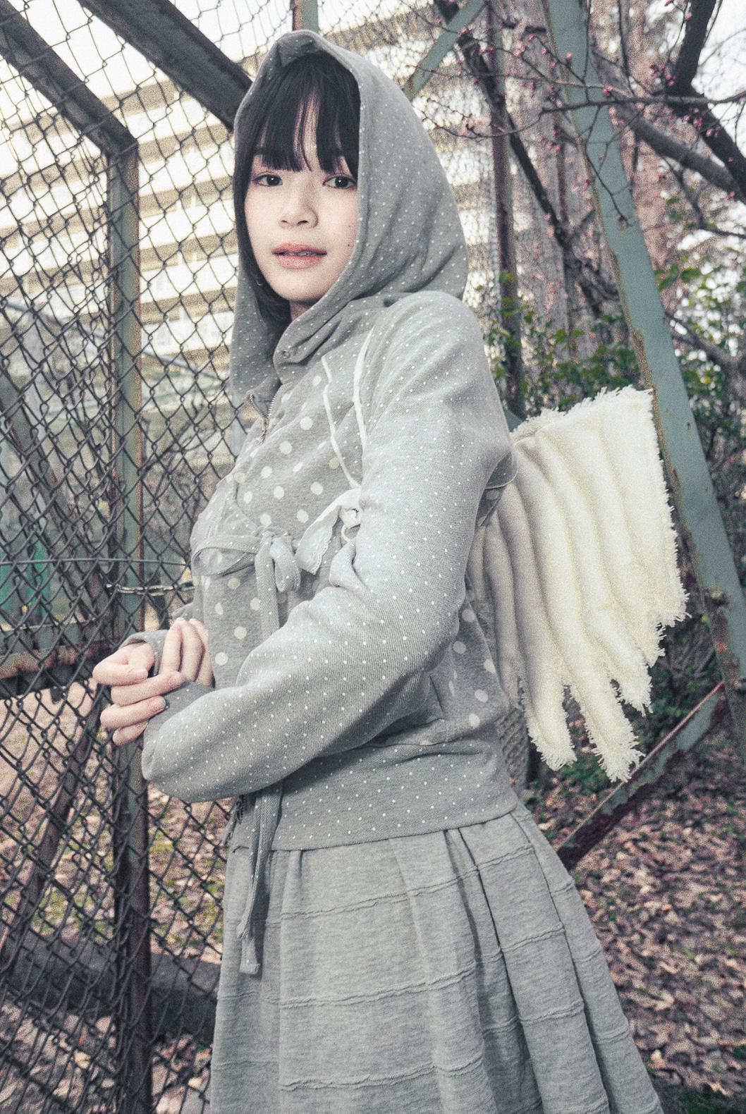 Dot big pocket hoodie zip-up (Gray)