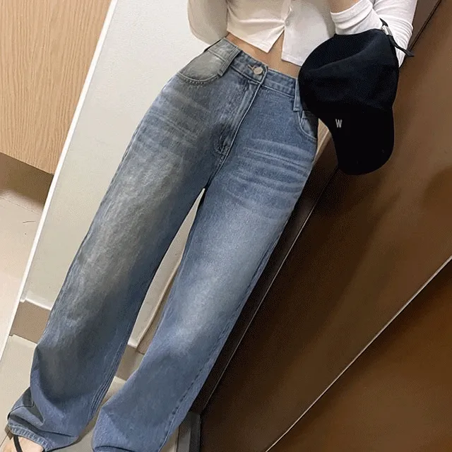 [2컬러/핏보장] 하이웨스트 와이드 롱 데님 팬츠 연청 중청 일자 청바지