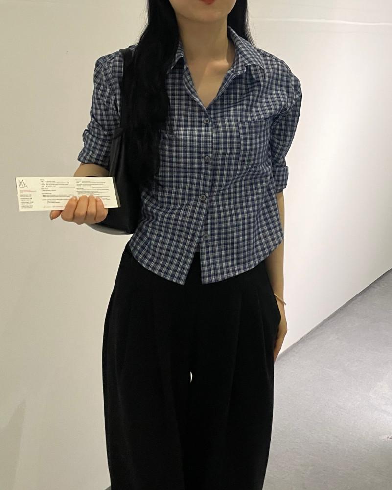 crop check slim shirts (크롭 체크 슬림 셔츠)