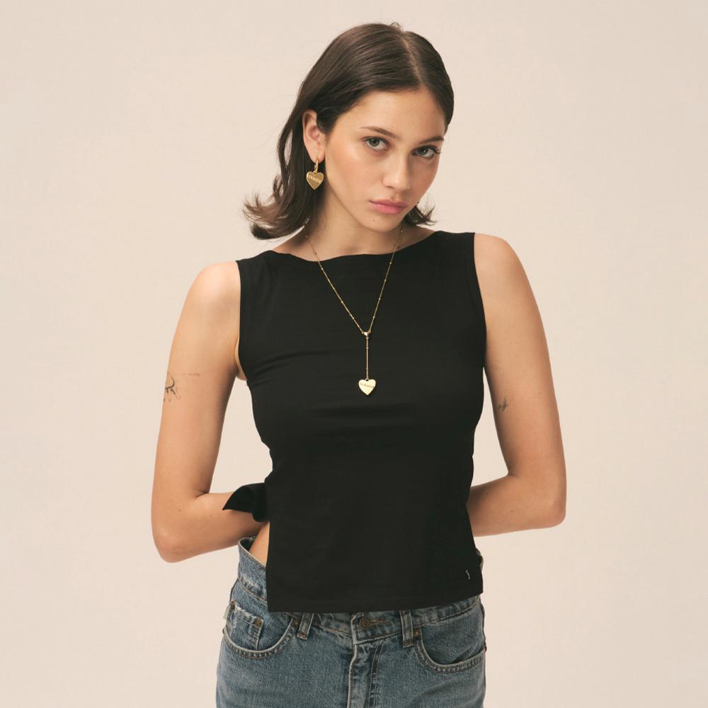 HILL SLIT SLEEVELESS TOP(BLACK)