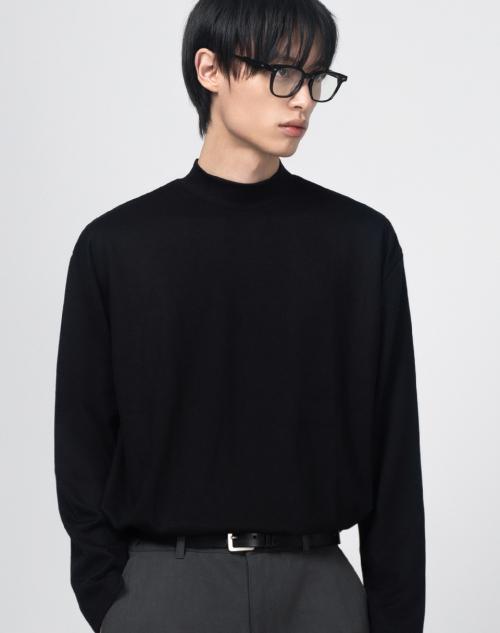 반폴라 세미 오버핏 모크넥 니트 [블랙]