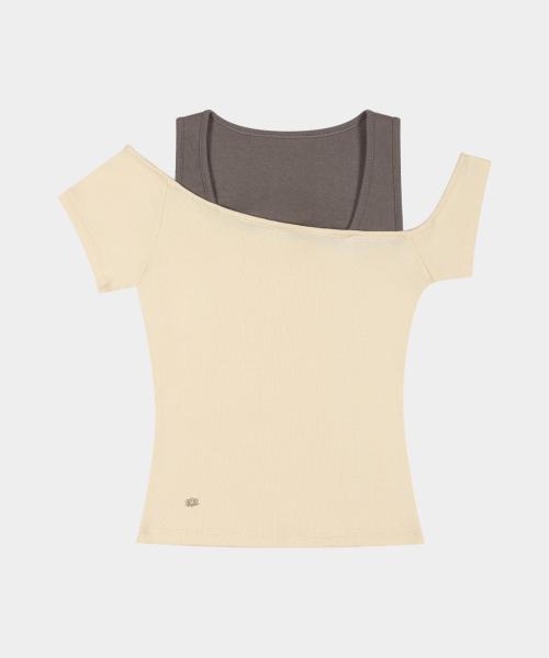 Off-Shoulder Cling Layered Sleeve Top (Light Yellow)