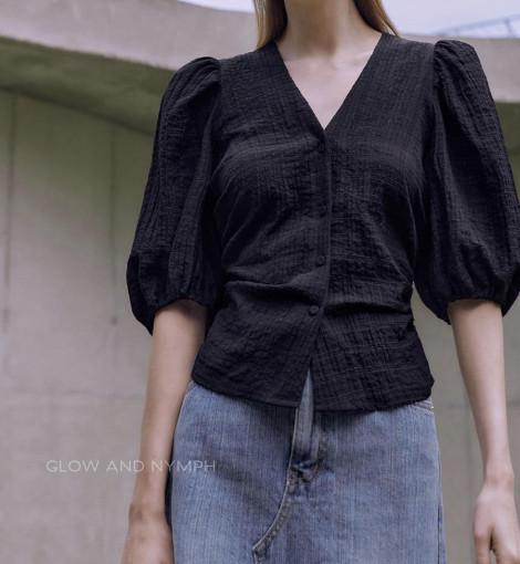 (소량 세일 당일 무배)멜로우 브이넥 퍼프소매 블라우스/2colors/교환x 반품X