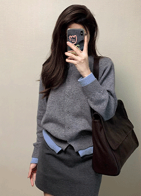 이중 레이어드 니트 가디건