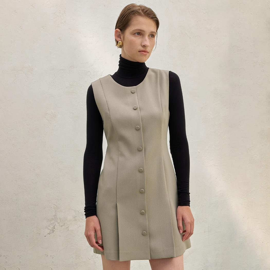 (OP-6092)브린 솔리드 플리츠 레이어드 원피스