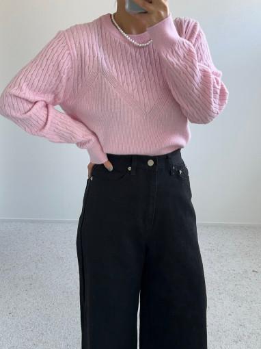 고르 여성 봄 라운드 꽈배기 케이블 니트