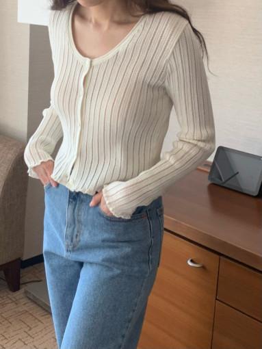 회 당일 / fllanel 플라넬 썸머 크로쉐 가디건 유넥 스카시 프릴 크롭 긴팔 cd (3 color)